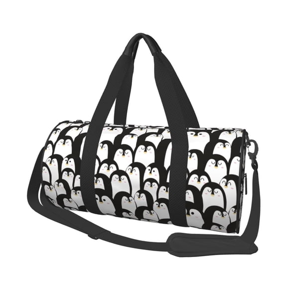 Horeoi Cartoon Penguin Print Foldable Travel Duffle Bag with Removable Strap - Water-Resistant Gym Vacation Luggage Multi-Pocket Design