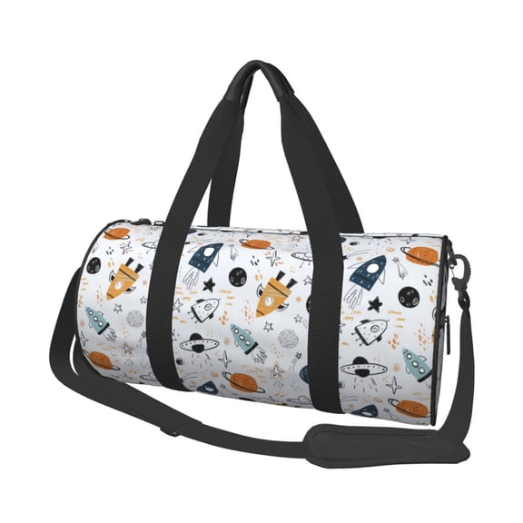 Horeoi Cartoon Planets Print Foldable Travel Duffle Bag with Removable Strap - Water-Resistant Gym Vacation Luggage Multi-Pocket Design