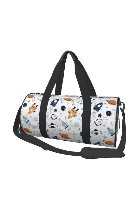 Cartoon Planets Print Foldable Travel Duffle Bag with Removable Strap - Water-Resistant Gym Vacation Luggage Multi-Pocket Design