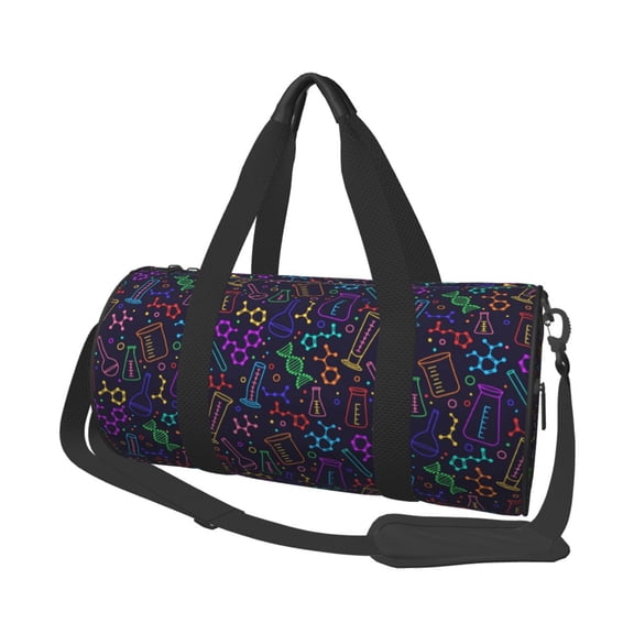 Horeoi Chemistry Science Print Foldable Travel Duffle Bag with Removable Strap - Water-Resistant Gym Vacation Luggage Multi-Pocket Design