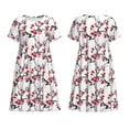 thumbnail image 1 of Horeoi Cherry Blossoms Print Women's Short Sleeve Dress Breathable Polyester-Spandex All-Over Print A-Line Side Pockets Elastic Waist, 1 of 6