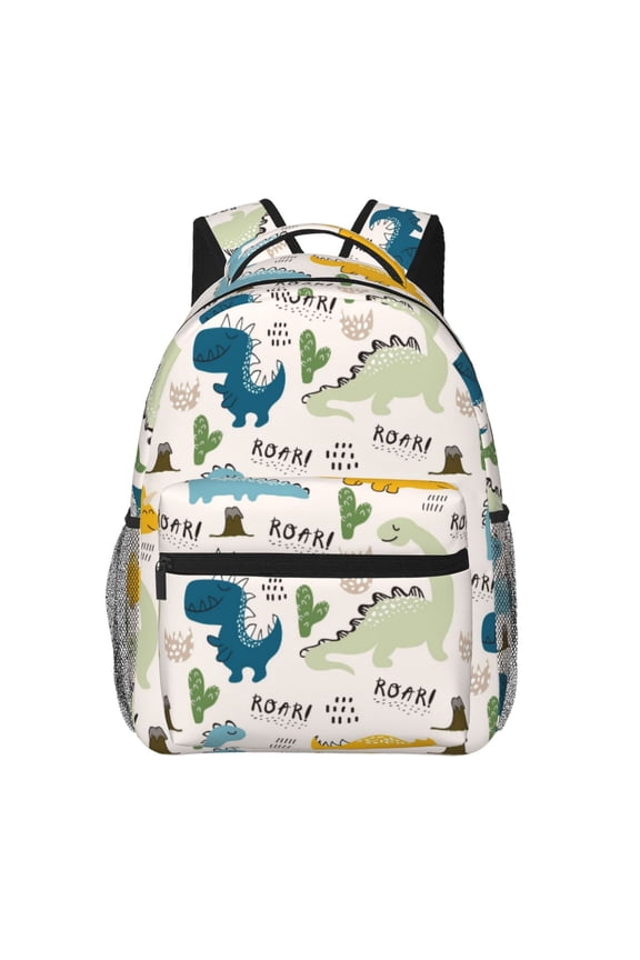 Childish Dinosaur Print Eco-Friendly Lightweight Student Backpack for School Travel - Ergonomic Padded Laptop Compartment & Multi-Pocket Design