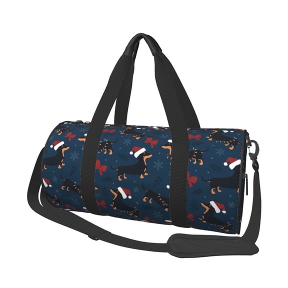 Horeoi Christmas Dachshund Print Foldable Travel Duffle Bag with Removable Strap - Water-Resistant Gym Vacation Luggage Multi-Pocket Design
