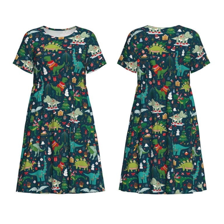 christmas dinosaur dress Plus Size Christmas Tree Hat Dinosaur Snowman Ball Print Tank Dress [75%  OFF]