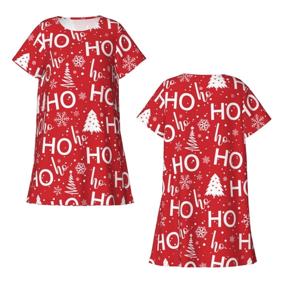 Horeoi Christmas Hohoho Print Women's Short-sleeved Nightdress Breathable Cotton-like Material Loose A-line Knee-length