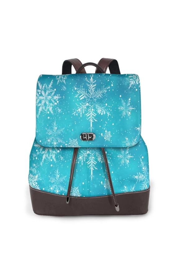 Christmas Snow for Womens Leather Backpack for School Travel Work or Casual Use with Zipper Pockets and Spacious Interior