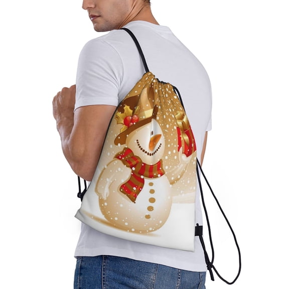 Horeoi Christmas Snowman Gift Print Drawstring Bags for Gym Sports Yoga Travel Lightweight Foldable Sackpack for Men Women Teens