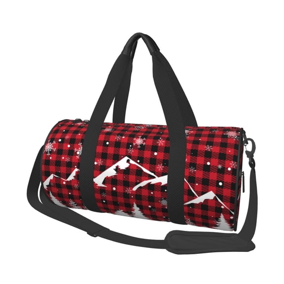 Horeoi Christmas Tree Buffalo Plaid Print Foldable Travel Duffle Bag with Removable Strap - Water-Resistant Gym Vacation Luggage Multi-Pocket Design