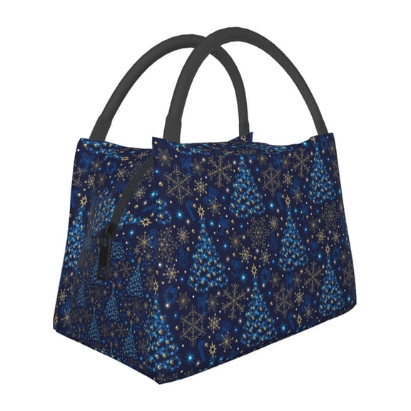 Horeoi Christmas Tree Pattern Portable Insulation Bag for Work Picnic Travel with Zipper and Handle Foldable Thermal Lunch Tote