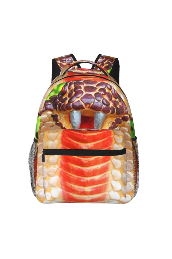 Cobra Snake Print Eco-Friendly Lightweight Student Backpack for School Travel - Ergonomic Padded Laptop Compartment & Multi-Pocket Design