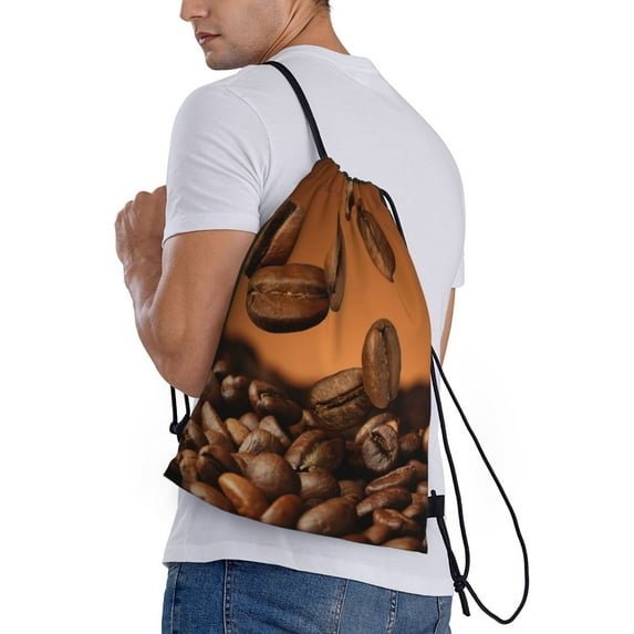 Horeoi Coffee Beans Print Drawstring Bags for Gym Sports Yoga Travel Lightweight Foldable Sackpack for Men Women Teens