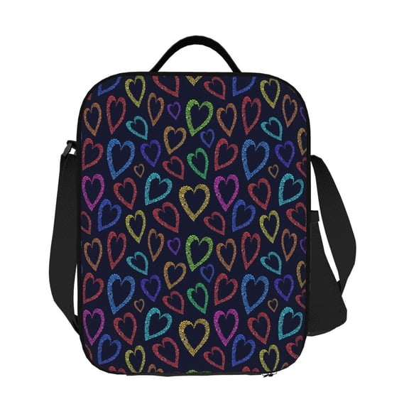 Horeoi Colored Hearts Pattern Insulated Thermal Lunch Bag with Leakproof Compartments for Office School Picnic Reusable Oxford Tote