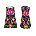 thumbnail image 1 of Horeoi Colorful Floral Embroidery Mexican Print Women's Sleeveless Dress Cotton-like Flared Hem Deep Side Pockets Above-Knee, 1 of 6