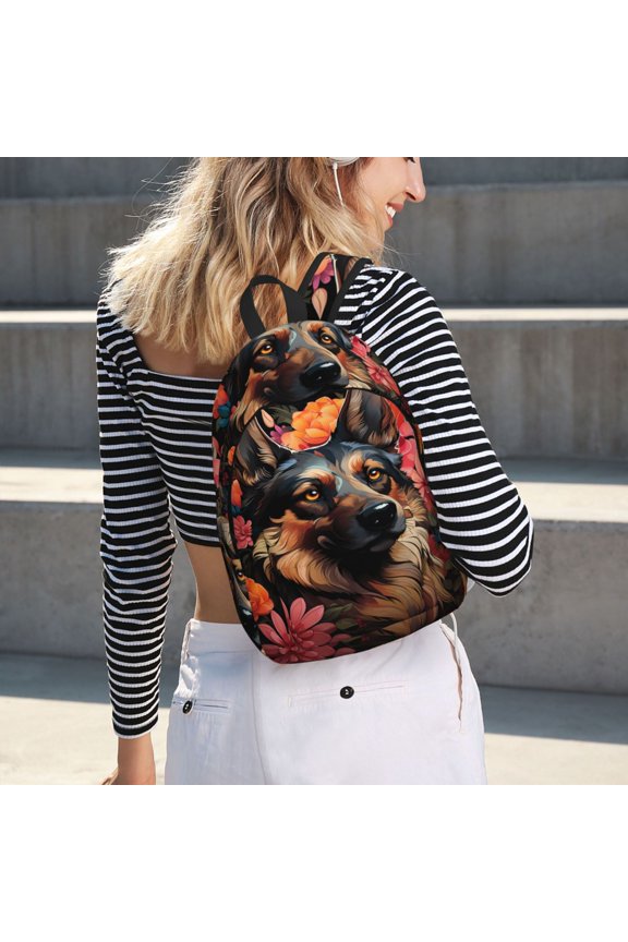 Colorful Flower German Shepherd for Canvas Backpack for School Outdoor Travel Use Men Women Teenagers Large Capacity with Adjustable Shoulder Straps