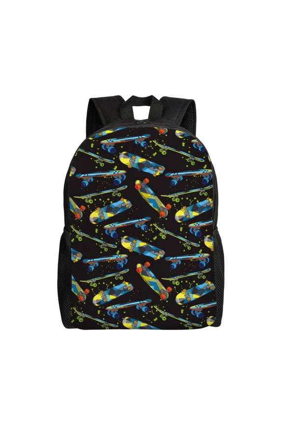 Colorful Skateboard Print Waterproof 600D Oxford Laptop Backpack for School Travel Work - Lightweight Durable Bag with Adjustable Straps