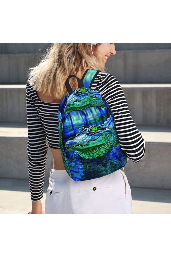 Colorful Stained Glass Crocodile for Canvas Backpack for School Outdoor Travel Use Men Women Teenagers Large Capacity with Adjustable Shoulder Straps