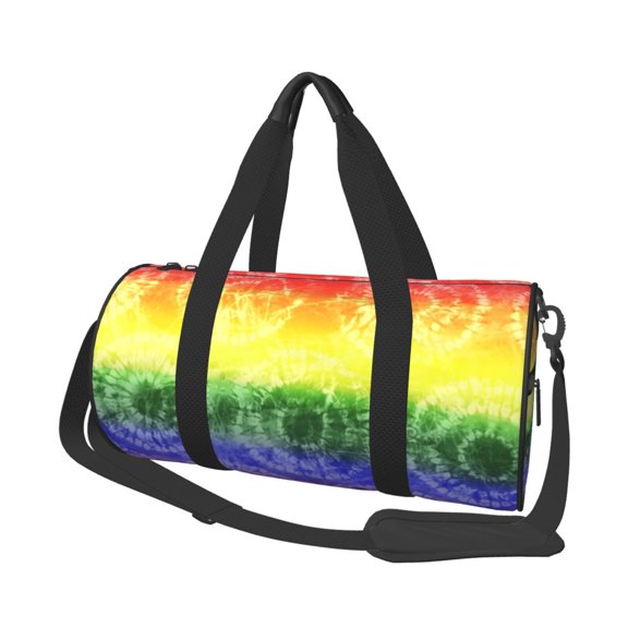 Horeoi Colorful Tie Dye Print Foldable Travel Duffle Bag with Removable Strap - Water-Resistant Gym Vacation Luggage Multi-Pocket Design