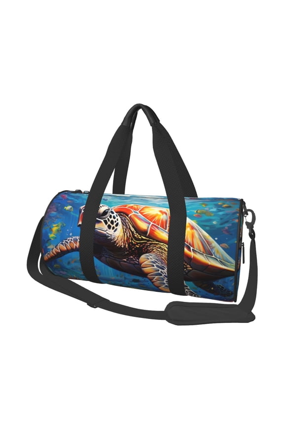 Colorful Underwater Sea Turtle Print Foldable Travel Duffle Bag with Removable Strap - Water-Resistant Gym Vacation Luggage Multi-Pocket Design