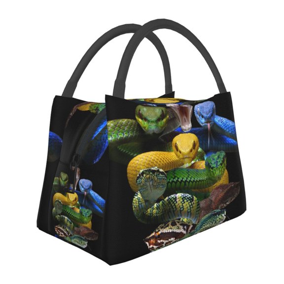 Horeoi Colorful Viper Snake Pattern Portable Insulation Bag for Work Picnic Travel with Zipper and Handle Foldable Thermal Lunch Tote