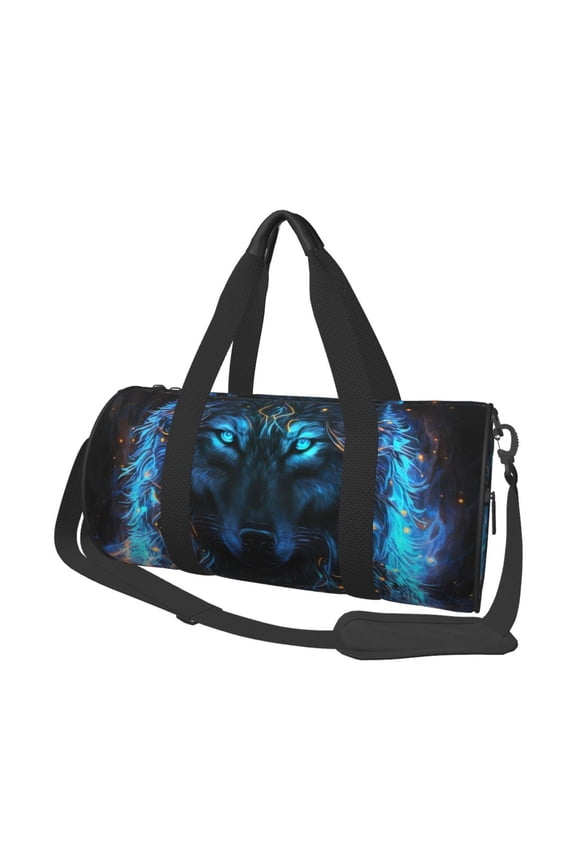 Cool Blue Light Wolf Print Foldable Travel Duffle Bag with Removable Strap - Water-Resistant Gym Vacation Luggage Multi-Pocket Design