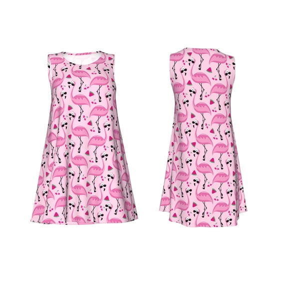 Horeoi Cool Flamingos Print Women's Sleeveless Dress Cotton-like Flared Hem Deep Side Pockets Above-Knee