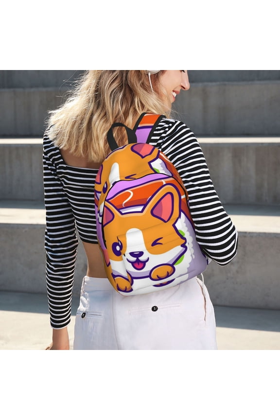 Corgi In Sushi Roll for Canvas Backpack for School Outdoor Travel Use Men Women Teenagers Large Capacity with Adjustable Shoulder Straps