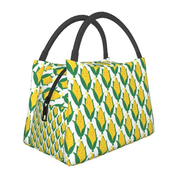 Horeoi Corn Cob Pattern Portable Insulation Bag for Work Picnic Travel with Zipper and Handle Foldable Thermal Lunch Tote