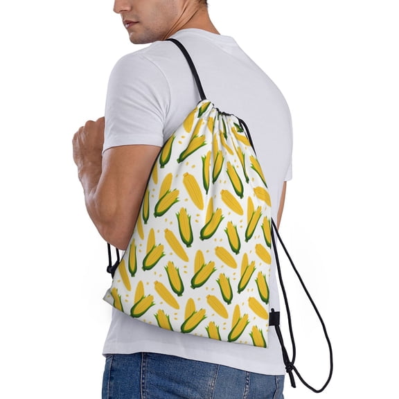 Horeoi Corn On The Cob Print Drawstring Bags for Gym Sports Yoga Travel Lightweight Foldable Sackpack for Men Women Teens