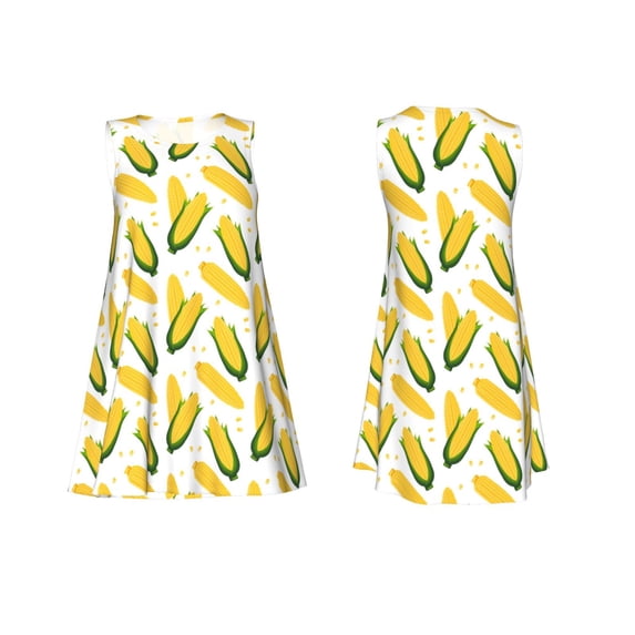 Horeoi Corn On The Cob Print Women's Sleeveless Dress Cotton-like Flared Hem Deep Side Pockets Above-Knee