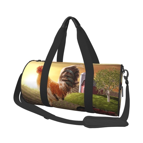 Horeoi Country Farm Morning Rooster Print Foldable Travel Duffle Bag with Removable Strap - Water-Resistant Gym Vacation Luggage Multi-Pocket Design