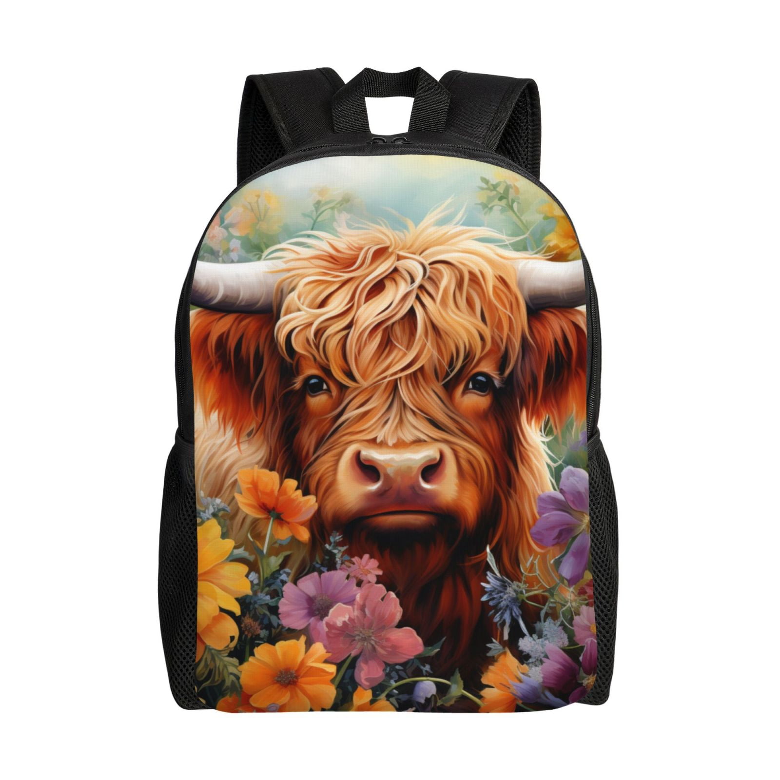 Horeoi Countryside Colorful Floral Cow Print Waterproof 600D Oxford Laptop Backpack for School Travel Work - Lightweight Durable Bag with Adjustable Straps