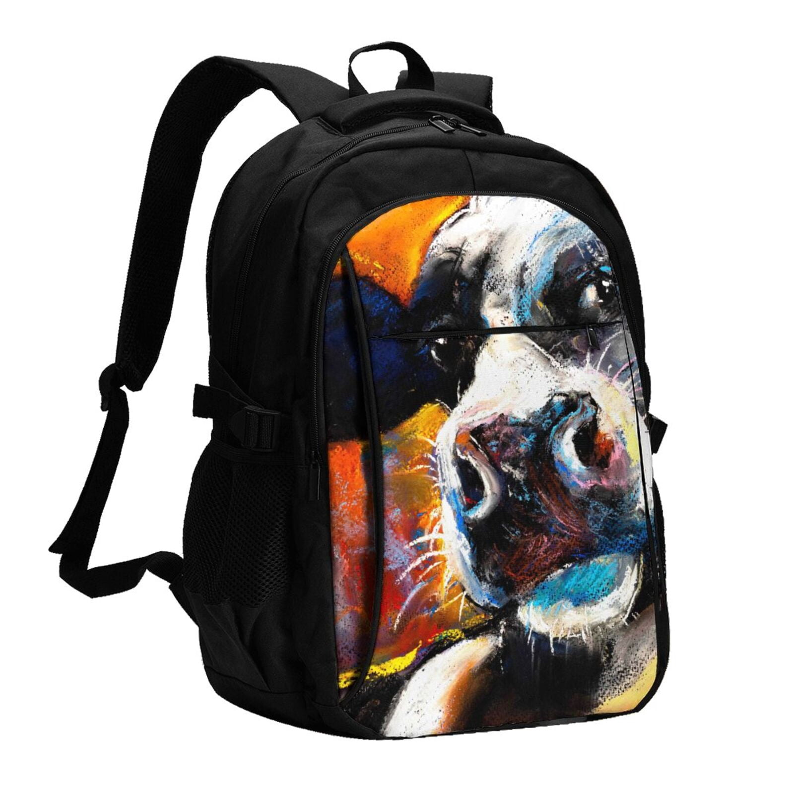 Horeoi Cow Print USB Backpack for Travel School Work with Laptop Compartment Charging Port and Anti-Theft Pocket
