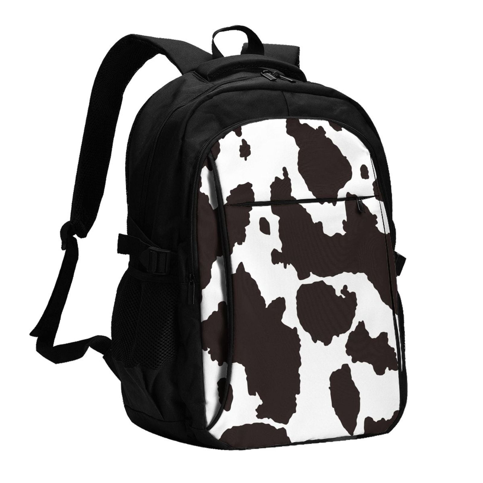 Horeoi Cow Skin 2 Print USB Backpack for Travel School Work with Laptop Compartment Charging Port and Anti-Theft Pocket