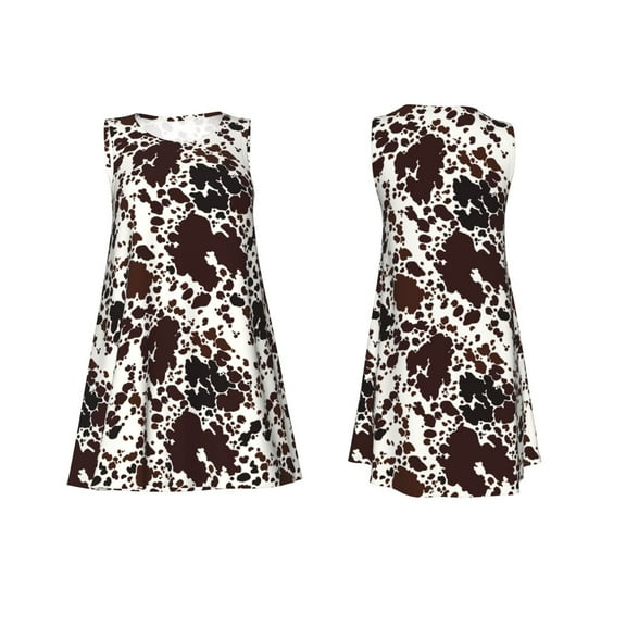 Horeoi Cow Skin Print Women's Sleeveless Dress Cotton-like Flared Hem Deep Side Pockets Above-Knee