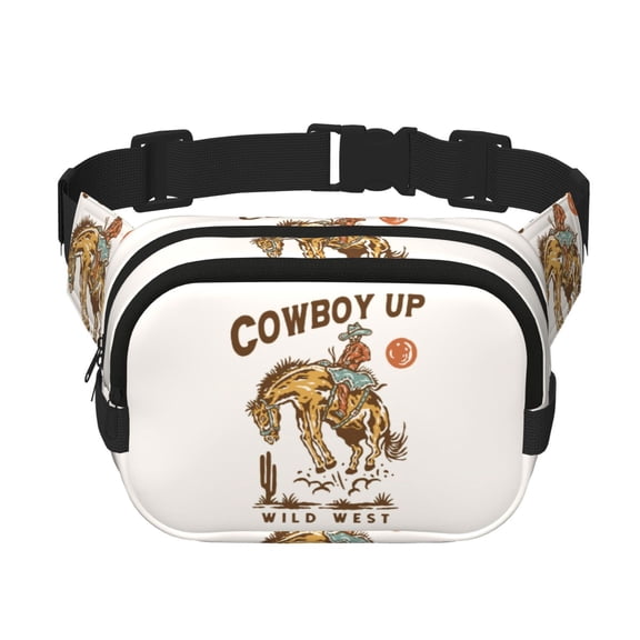 Horeoi Cowboy Up Vintage Wild West for Square Double Layer Waist Bag for Travel Cycling Outdoor Activities with Adjustable Strap and Zipper Pockets