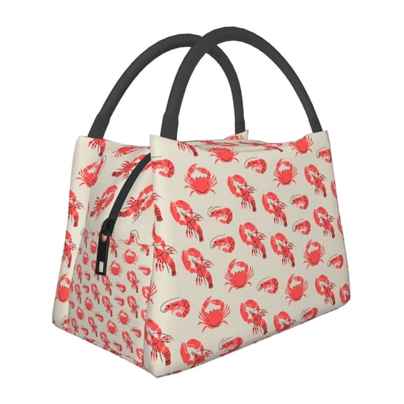 Horeoi Crab Lobster 1 Pattern Portable Insulation Bag for Work Picnic Travel with Zipper and Handle Foldable Thermal Lunch Tote