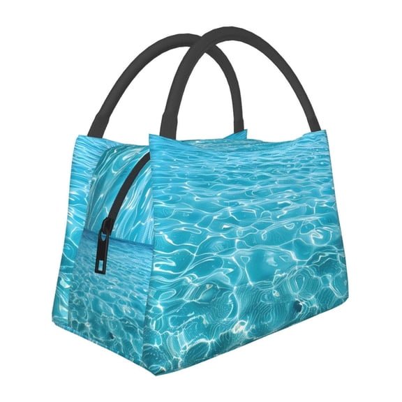 Horeoi Crystal Clear Ocean Waves Pattern Portable Insulation Bag for Work Picnic Travel with Zipper and Handle Foldable Thermal Lunch Tote