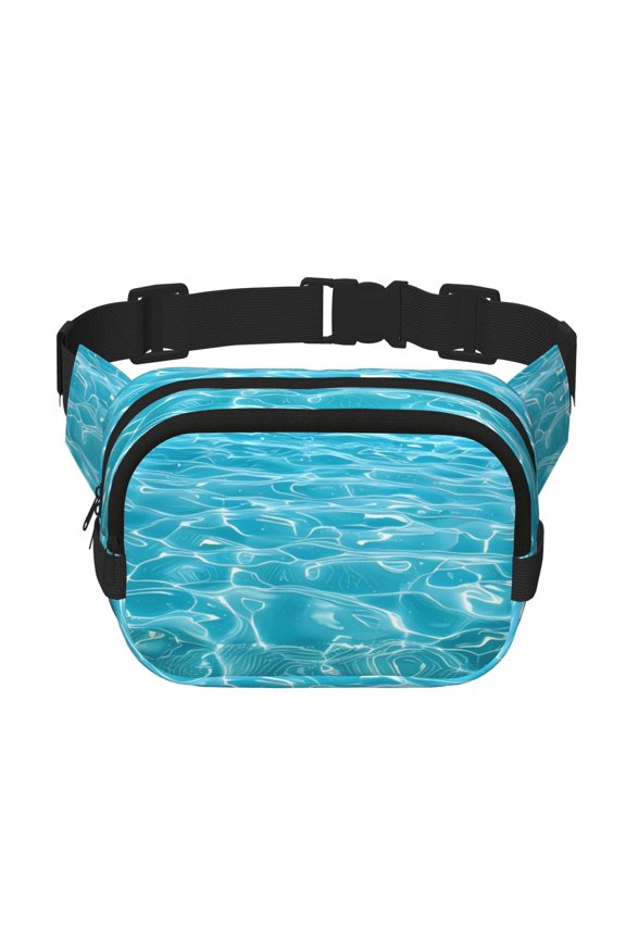 Crystal Clear Ocean Waves for Square Double Layer Waist Bag for Travel Cycling Outdoor Activities with Adjustable Strap and Zipper Pockets
