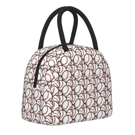 Horeoi Cute Baseball Pattern Large Insulated Lunch Bag for Work, School, Picnic - Waterproof, Durable Oxford Cloth, Comfortable Handle-Black