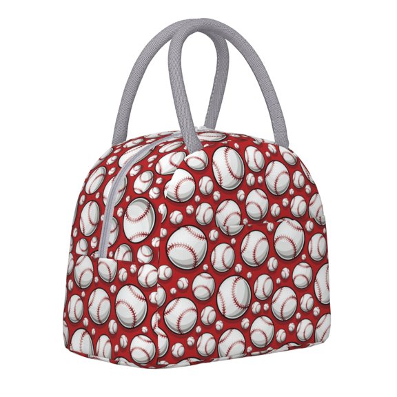 Horeoi Cute Baseball Pattern Large Insulated Lunch Bag for Work, School, Picnic - Waterproof, Durable Oxford Cloth, Comfortable Handle-Light Grey