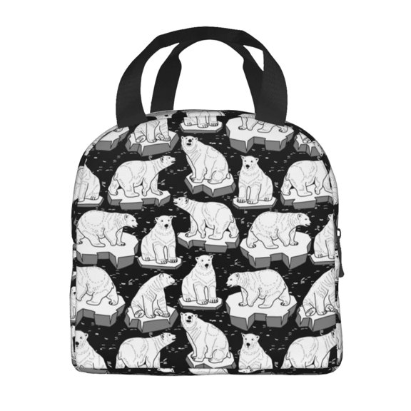 Horeoi Cute Cartoon Polar Bear Pattern Lunch Bag for Work Picnic Travel Use Thermal Tote with Front Pocket for Women Men Students