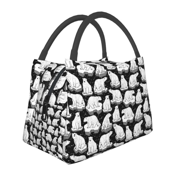 Horeoi Cute Cartoon Polar Bear Pattern Portable Insulation Bag for Work Picnic Travel with Zipper and Handle Foldable Thermal Lunch Tote