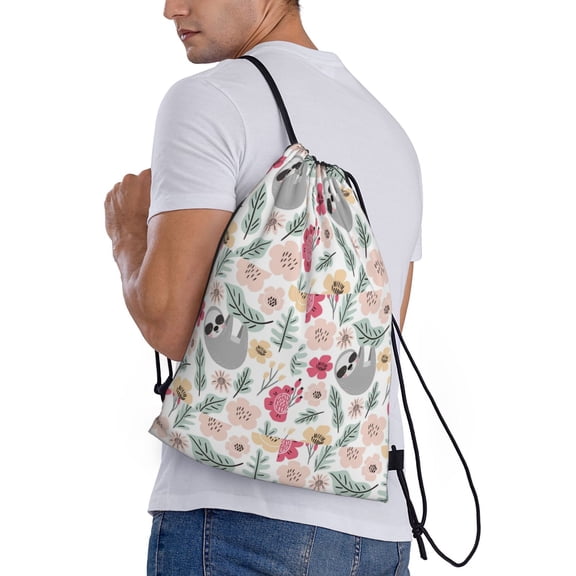 Horeoi Cute Cartoon Sloth Print Drawstring Bags for Gym Sports Yoga Travel Lightweight Foldable Sackpack for Men Women Teens