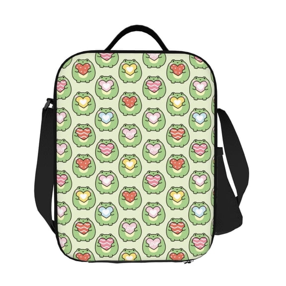 Horeoi Cute Chubby Frog Pattern Insulated Thermal Lunch Bag with Leakproof Compartments for Office School Picnic Reusable Oxford Tote