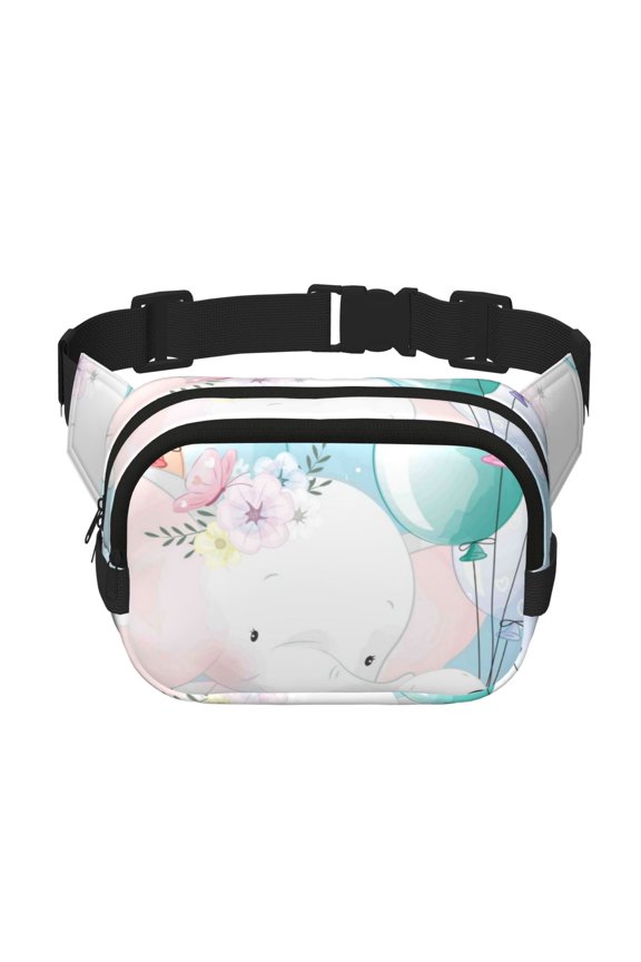 Cute Elephant for Square Double Layer Waist Bag for Travel Cycling Outdoor Activities with Adjustable Strap and Zipper Pockets
