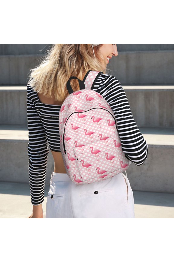 Cute Flamingo with Heart for Canvas Backpack for School Outdoor Travel Use Men Women Teenagers Large Capacity with Adjustable Shoulder Straps