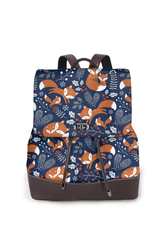Cute Foxes for Womens Leather Backpack for School Travel Work or Casual Use with Zipper Pockets and Spacious Interior