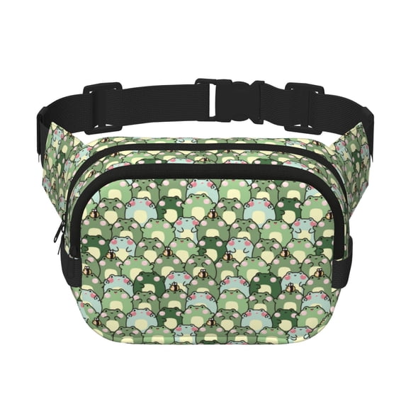 Horeoi Cute Frog for Square Double Layer Waist Bag for Travel Cycling Outdoor Activities with Adjustable Strap and Zipper Pockets