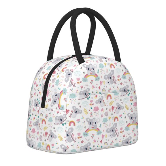 Horeoi Cute Koala Pattern Large Insulated Lunch Bag for Work, School, Picnic - Waterproof, Durable Oxford Cloth, Comfortable Handle-Black