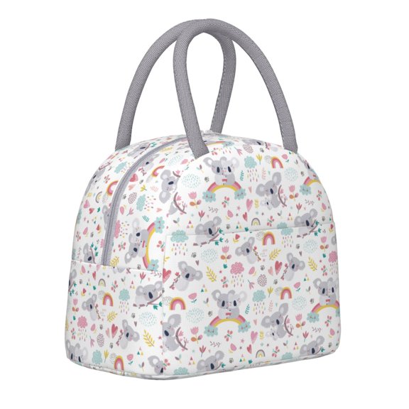 Horeoi Cute Koala Pattern Large Insulated Lunch Bag for Work, School, Picnic - Waterproof, Durable Oxford Cloth, Comfortable Handle-Light Grey